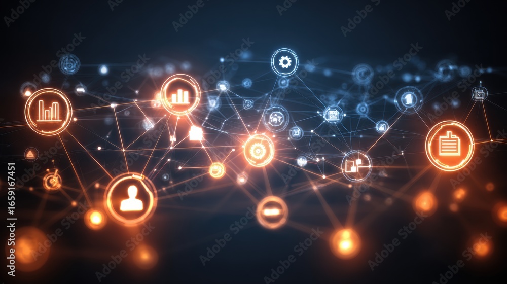 Poster networked insights: a visually stunning depiction of interconnected networks, glowing with intricate