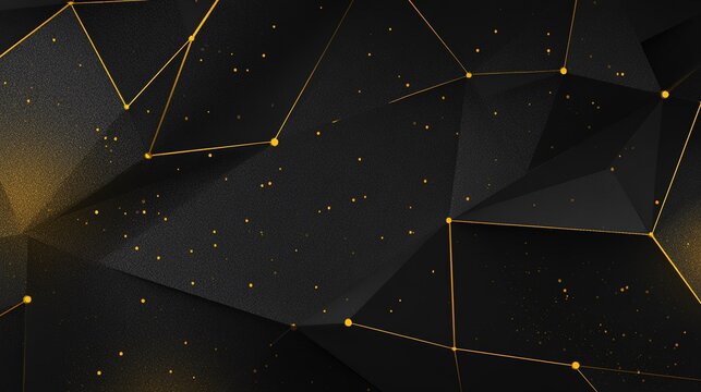 Abstract futuristic digital circuit board with yellow and gold geometric lines on black background, for tech presentation, corporate data visualization cover.