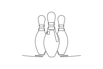 Continuous one line drawing three bowling pins are standing together at indoor arena. Symbolizing target, challenge of the game, and a clear goal. Single line draw design vector graphic illustration