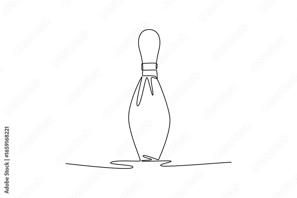 Poster single continuous line drawing a single bowling pin is standing upright. symbolizing clear objective