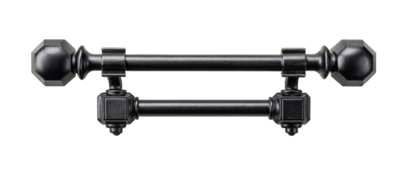Double curtain rod with octagonal finials, matte black finish