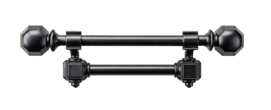 Double curtain rod with octagonal finials, matte black finish