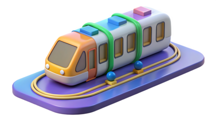 3D Cartoon Train on a Stylized Track with Transparent Background transportation travel