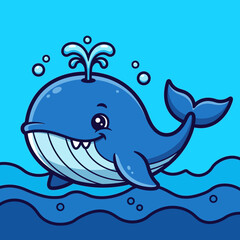 Obraz premium Smiling Blue Whale Cartoon Illustration for Kids and Ocean Themes
