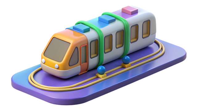 3D Cartoon Train on a Stylized Track with Transparent Background transportation travel