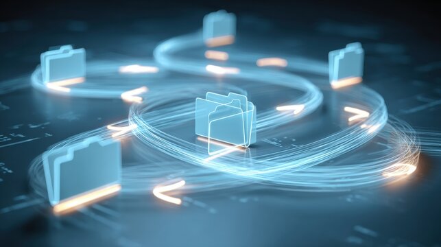 Data Flow Visualization: A conceptual digital rendering illustrates seamless data exchange and interconnected networks within a technological framework, highlighting digital transformation.