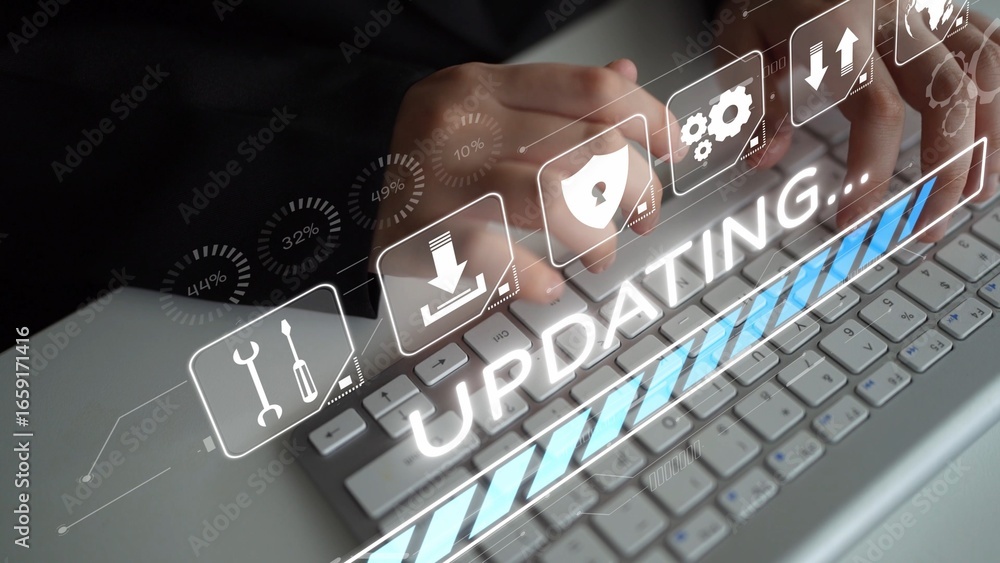 Poster knowledge upgrade and software update, digital skills improvement, competitive advantage, continuous