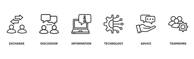 Communication banner web icon vector illustration concept with icon of exchange, discussion, information, technology, advice, and teamwork