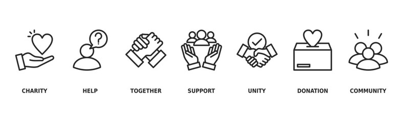 Volunteering banner web icon vector illustration concept for volunteer aid assistant with icon of charity, help, together, support, unity, donation, and community