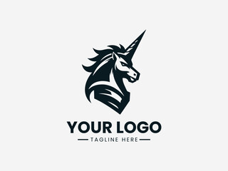 Powerful Uniqcor horse in dynamic fighter pose with armored elements vector logo