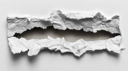 Ripped white paper, horizontal tear, blank space