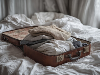 Suitcase with luggage is traveling