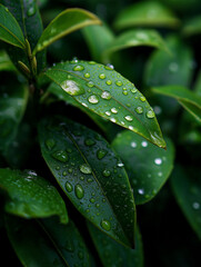 green tea leaf with water drops