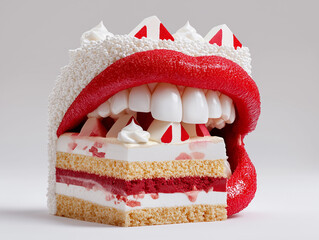 Teeth are biting into the cake