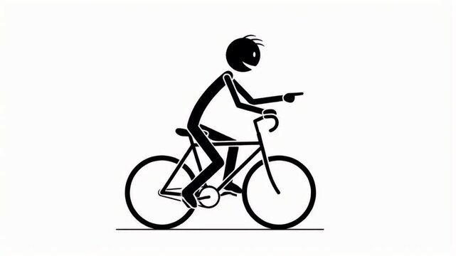 Animated Stick Figure Rides A Bicycle Pointing Towards Direction On White Background For Navigation Concept And Active Lifestyle Presentation Symbolize Progress And Movement
