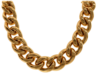 Thick Gold Chain Necklace, Front View, Luxury Fashion Style, Isolated on Transparent Background