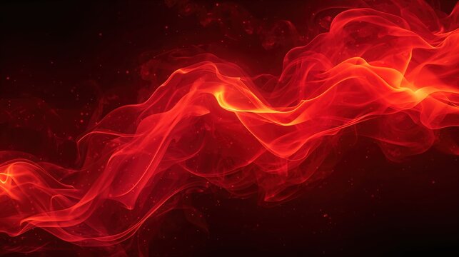 Dynamic fiery red energy waves with glowing particles create a powerful, abstract background