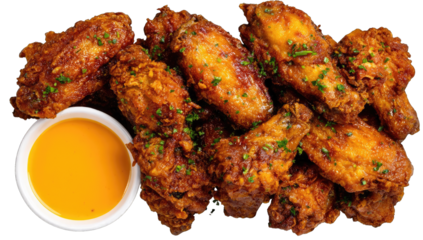 Crispy fried chicken wings with a dipping sauce