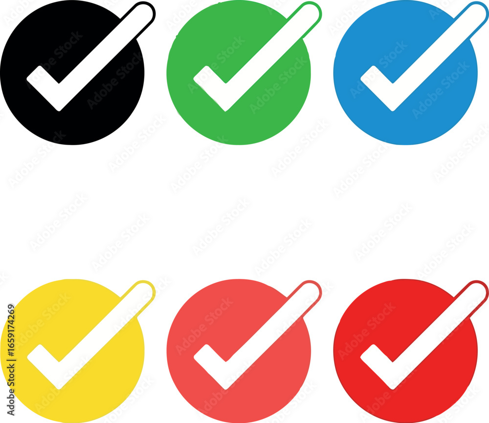 Poster vector vector art of set of six colorful check marks, representing different options or choices tran