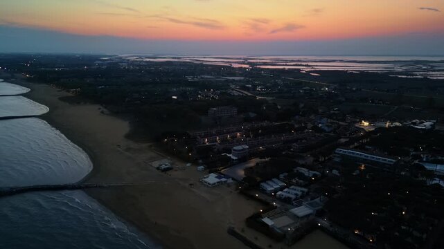 Aerial drone view of the Light House Faro di Piave Vecchia in Cavallino-Treporti, Metropolitan City of Venice, Italy