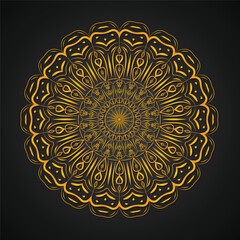 Golden Mandala Vector Illustration – Decorative Floral Pattern on Dark Background