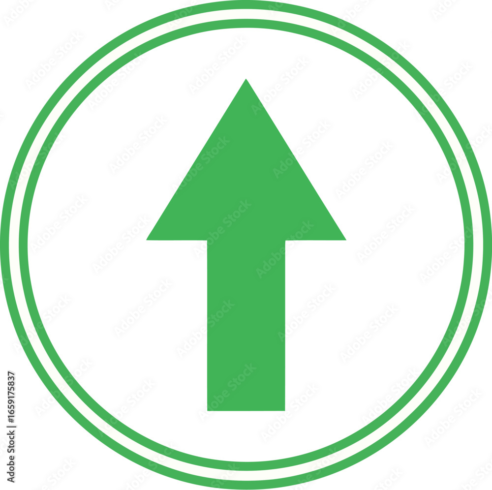 Poster vector vector art of green arrow pointing upwards inside a double circle, transparent background