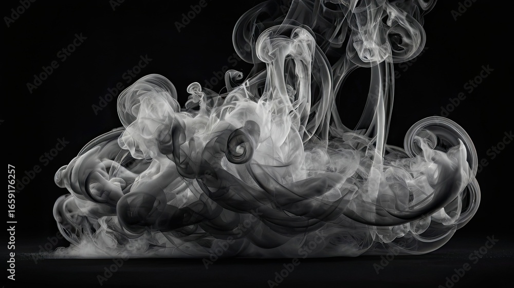 Aufkleber dynamic smoke swirls create ethereal abstract patterns on a dramatic black background, perfect for m