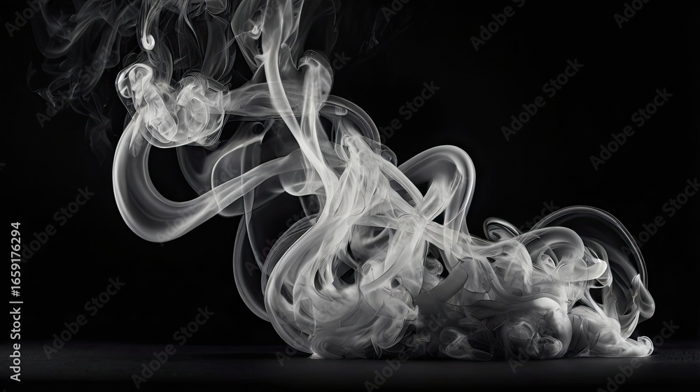 Aufkleber captivating ethereal wisps of smoke dance dynamically against a stark black backdrop, creating an at