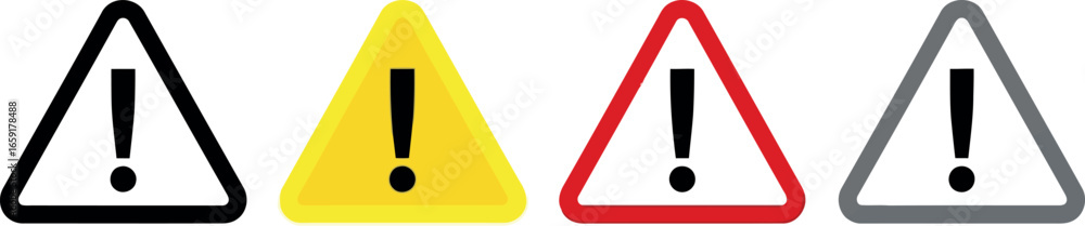 Poster vector vector art of set of four warning signs with exclamation marks, transparent background