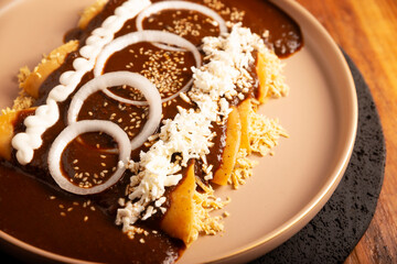 Enmoladas. Also known as mole poblano enchiladas, they are a typical Mexican dish that is very popular in Mexico and the rest of the world.