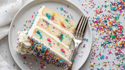 Colorful cake slice with sprinkles