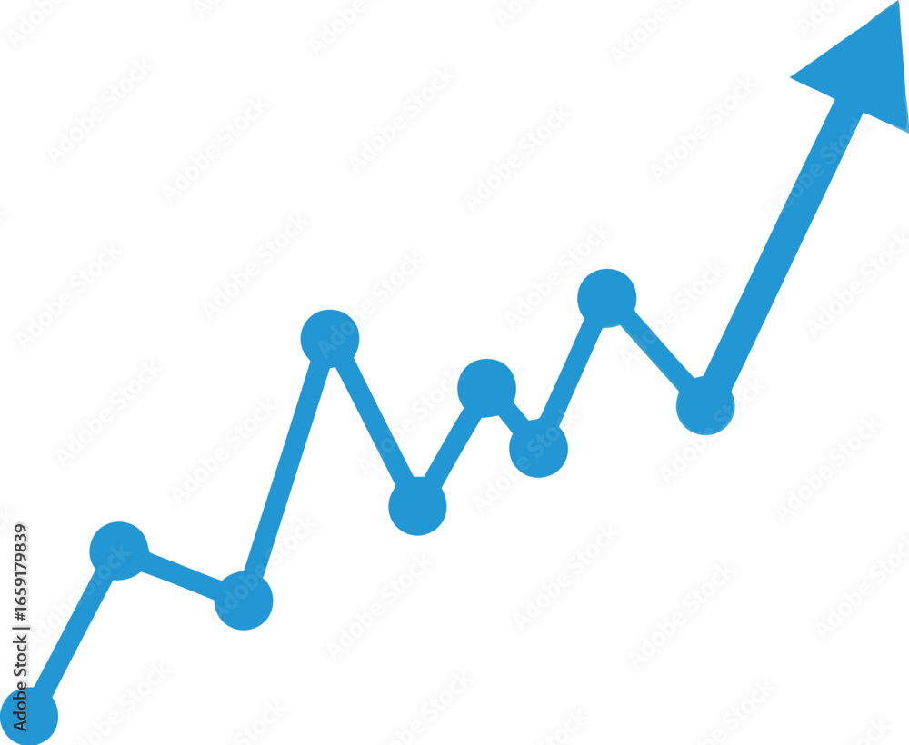 Aufkleber vector vector art of blue upward trending line graph with dots transparent background