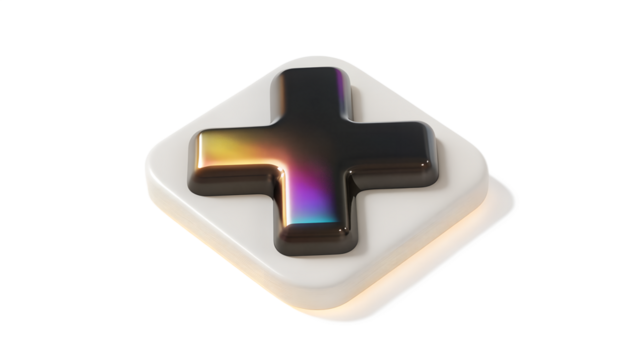 Shiny Plus Sign Icon on a White Diamond Shape on transparent background on white background