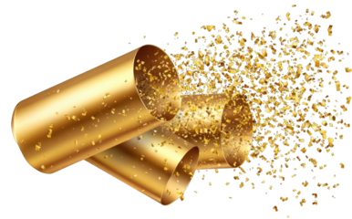 Gold tubes explode with confetti