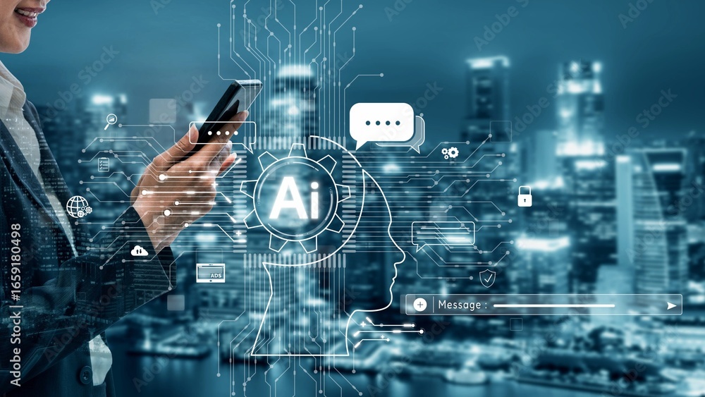Poster ai assistant brain processor with llm technology, big data, machine learning, generative ai for busi