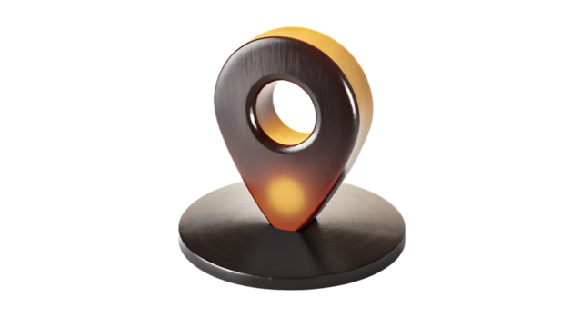 Location Pin Symbol with Golden Glow on Transparent Background on white background