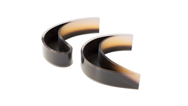 Two Curved Metal Shapes Abstract Design on Transparent Background on white background