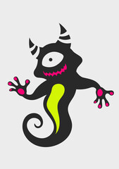 Water horned monster. Flat cartoon design.