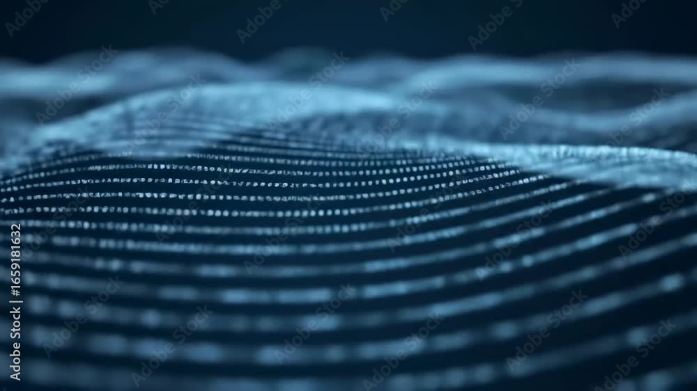 Poster abstract futuristic technology background with a dynamic wave of glowing blue particles representing