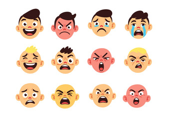 Collection of diverse human emotional facial expressions showing various feelings and reactions