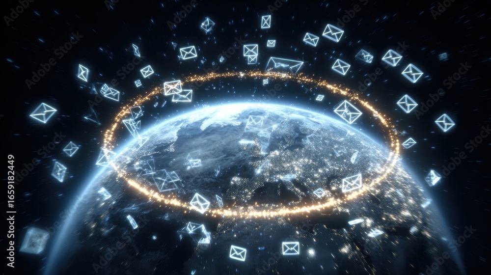 Poster global communication: a conceptual image showcasing the interconnectedness of global communication, 