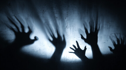scary halloween background,Terrifying hand silhouette,Shadow overlay effect for halloween background with Terrifying scary hands with long nails,Creepy monster claw,Zombie Hand Rising Out Of A Graveya