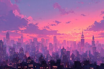 Obraz premium Pastel sunset over a city skyline