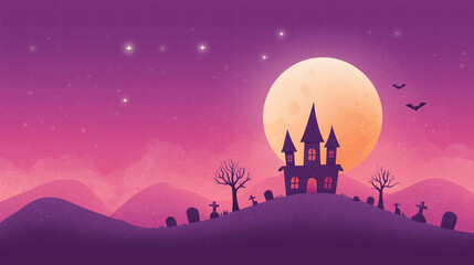 vector illustration of halloween background with pumpkin and castle clouds bats,purple and halloween background with copy space