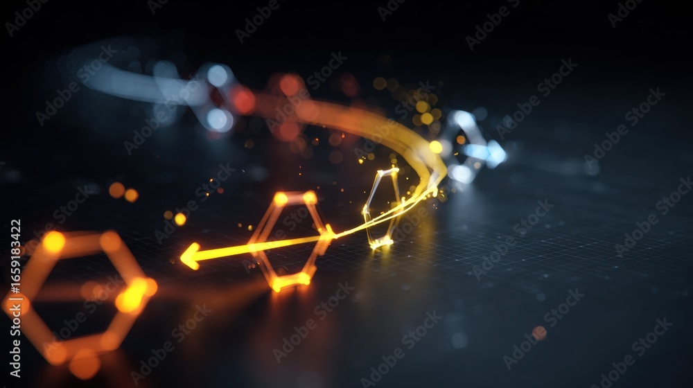 Poster evolutionary trajectory: dynamic abstract composition captures the essence of progress, with radiant