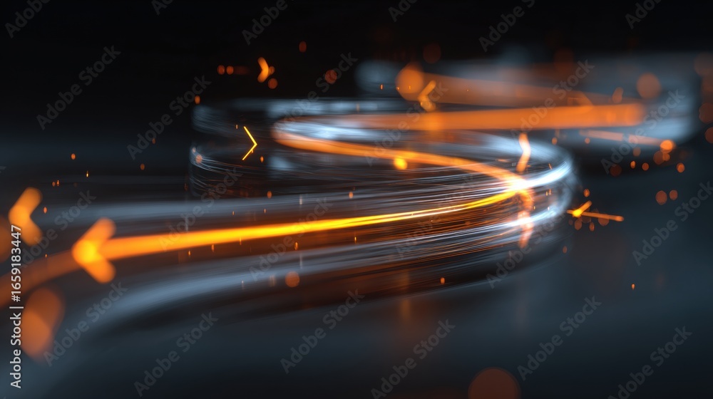 Poster dynamic digital pathway: an abstract, glowing digital path with dynamic arrows, guiding the viewer a