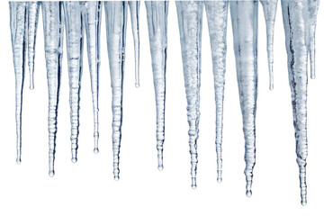 icicles in a row on a transparent background