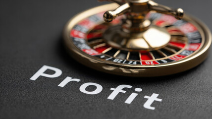 A roulette ball landing on the word "profit," business luck metaphor