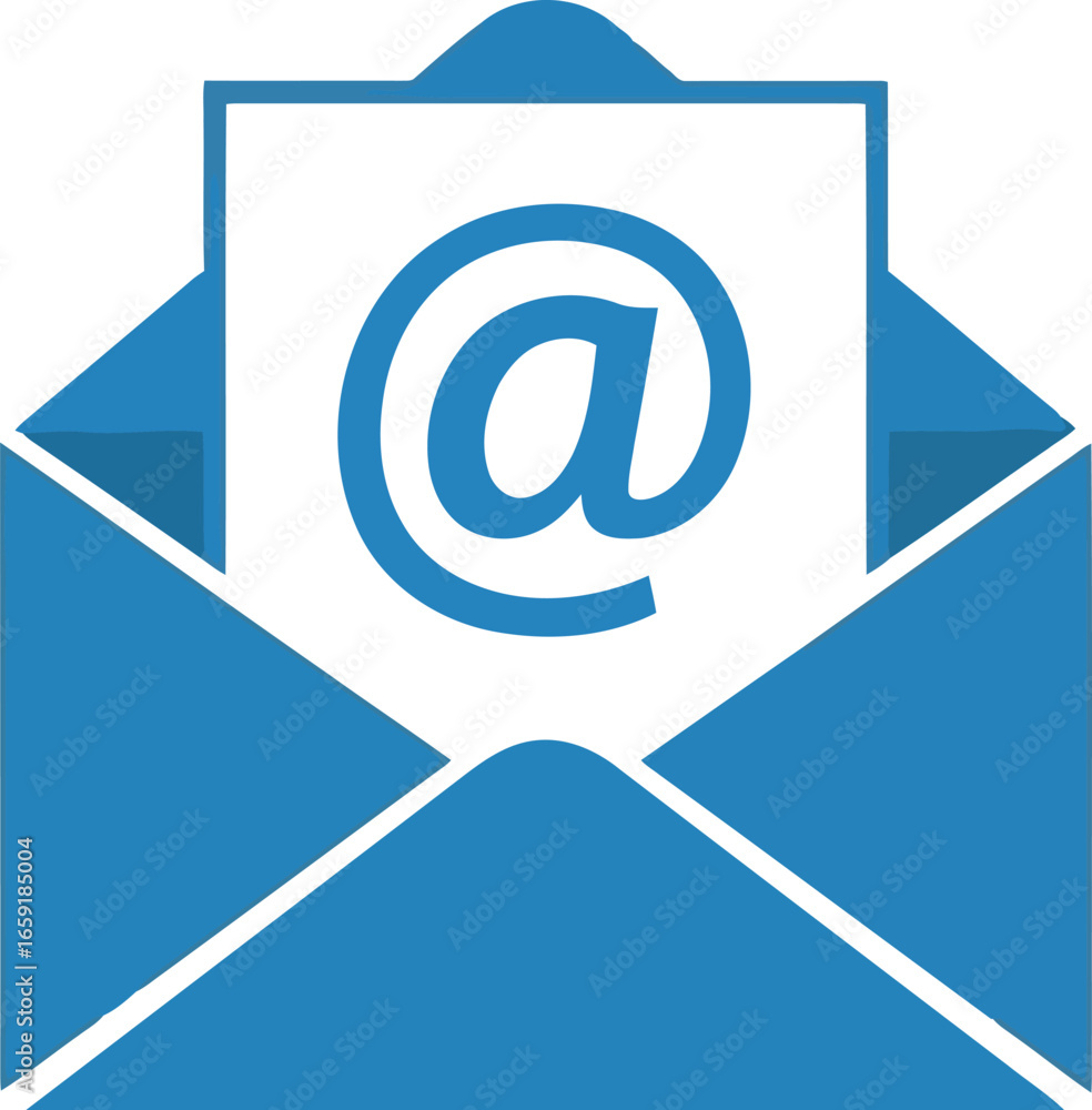 Aufkleber vector vector art of blue open envelope with a white paper showing the at symbol transparent backgro