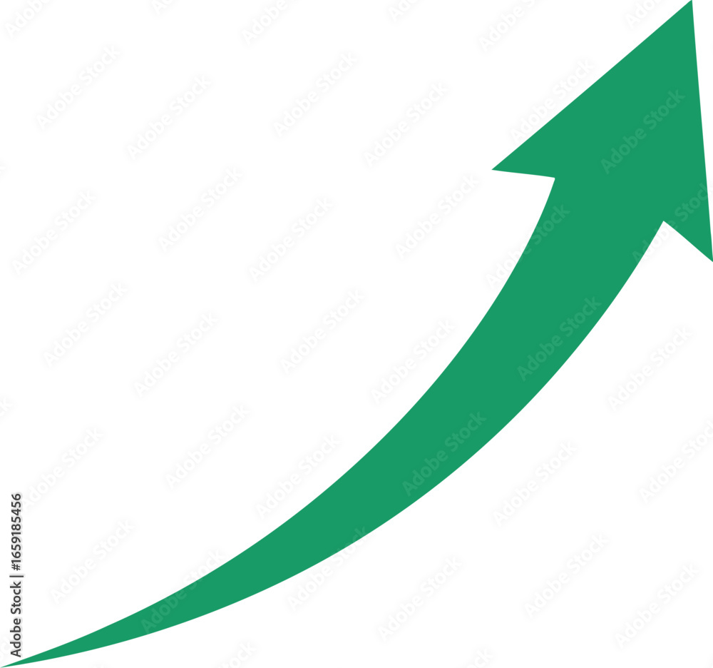 Poster vector vector art of green upward curving arrow indicating growth and progress transparent backgroun